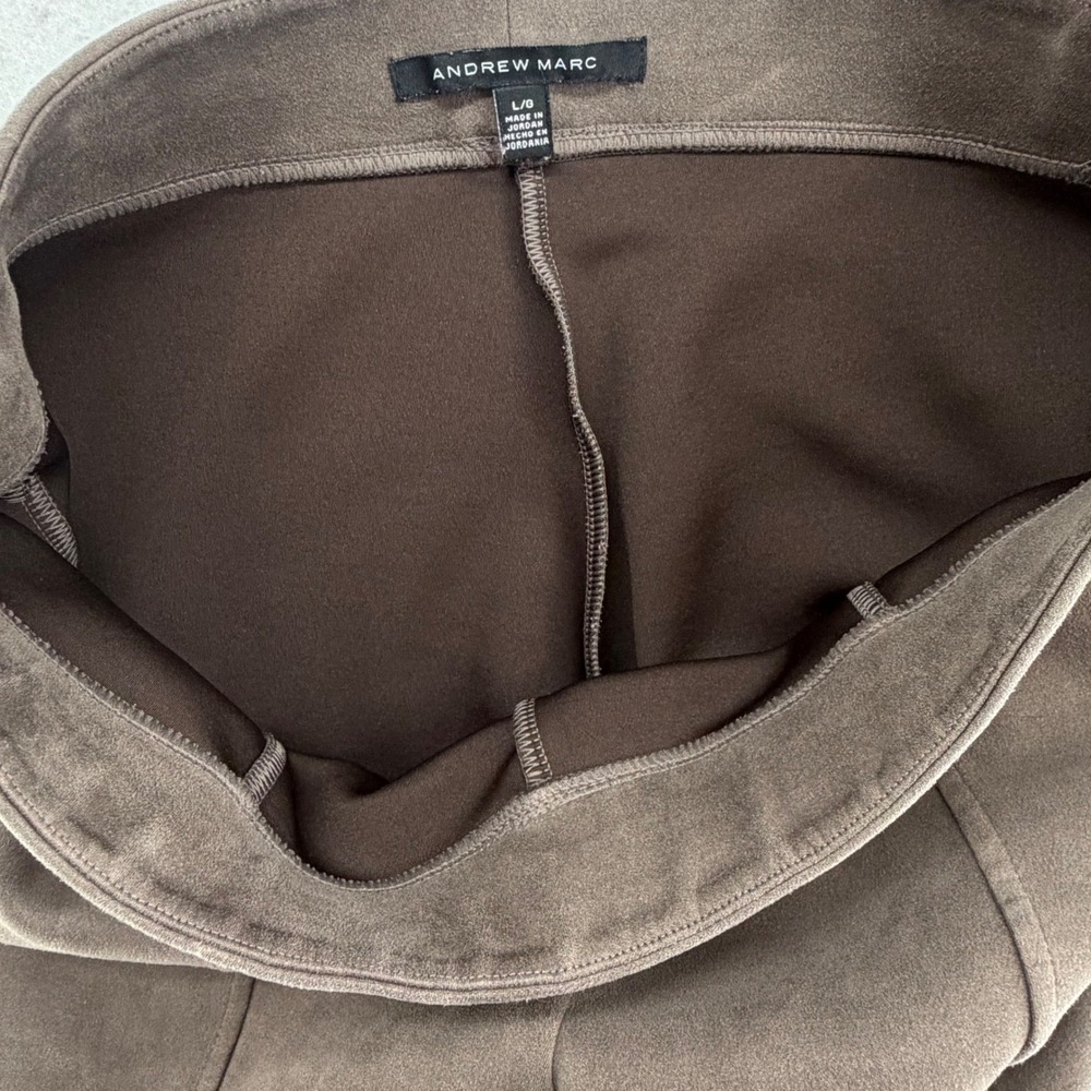 Andrew Marc Faux Suede Pintuck Ponte Lined Pants Women Large Brown Equestrian - Picture 7 of 9